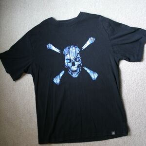 Old Navy Black Tee with Blue Skull n Crossbones Graphic